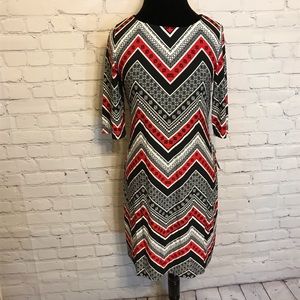 Sandra Darren Geo Print 3/4 Sleeve Shift Dress